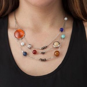 Solar Orbit Necklace puts the solar system around your neck! Beautiful